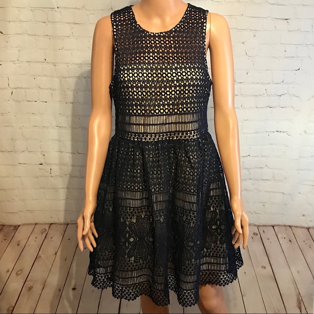 Francesca’s Collections NWT blue & tan lace dress cocktail size large